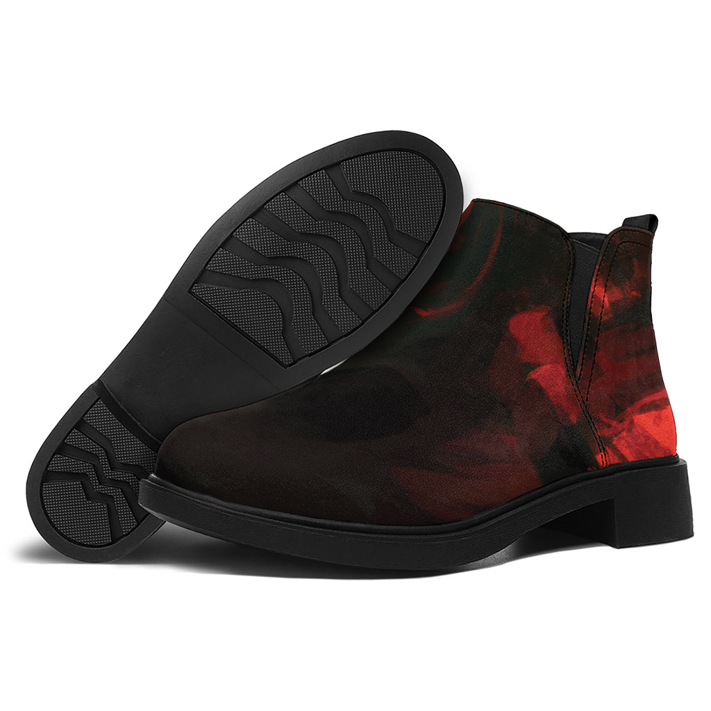 Red Sunset Samurai Print Flat Ankle Boots