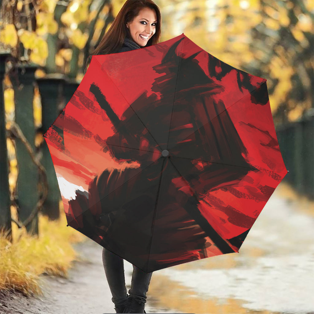 Red Sunset Samurai Print Foldable Umbrella