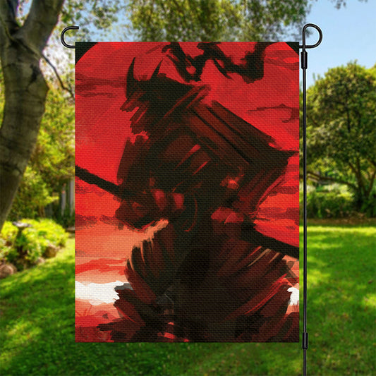 Red Sunset Samurai Print Garden Flag