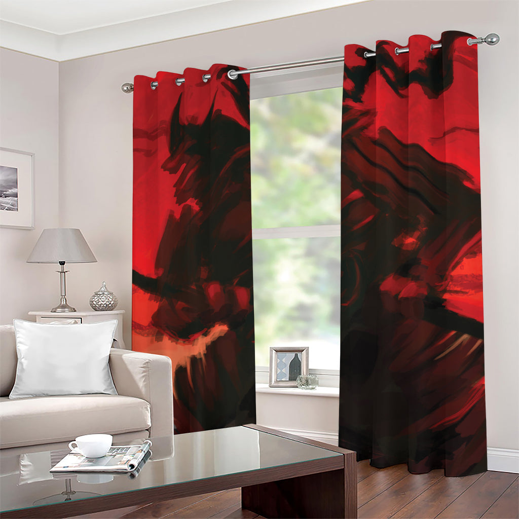Red Sunset Samurai Print Grommet Curtains