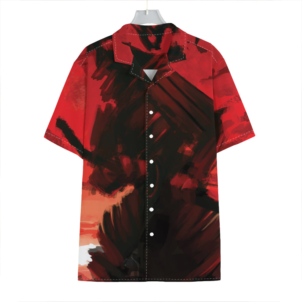 Red Sunset Samurai Print Hawaiian Shirt
