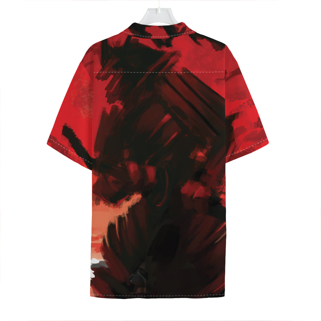 Red Sunset Samurai Print Hawaiian Shirt