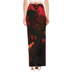 Red Sunset Samurai Print High Slit Maxi Skirt