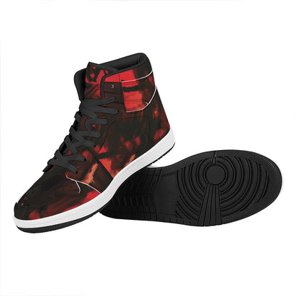 Red Sunset Samurai Print High Top Leather Sneakers