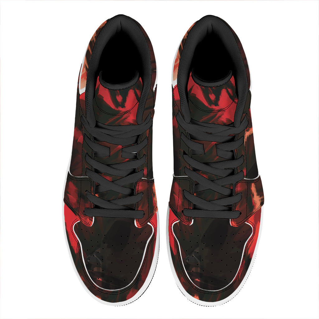 Red Sunset Samurai Print High Top Leather Sneakers