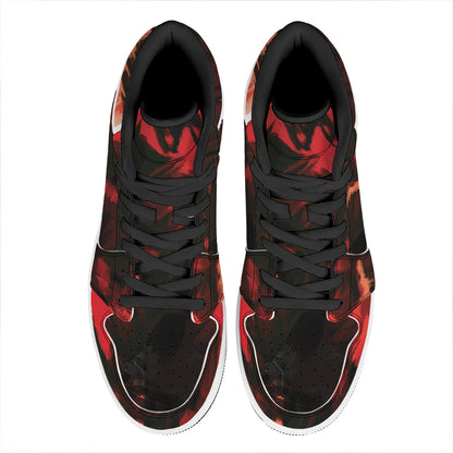 Red Sunset Samurai Print High Top Leather Sneakers