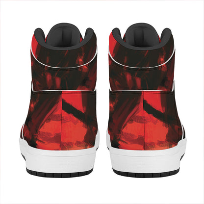 Red Sunset Samurai Print High Top Leather Sneakers