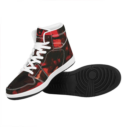 Red Sunset Samurai Print High Top Leather Sneakers