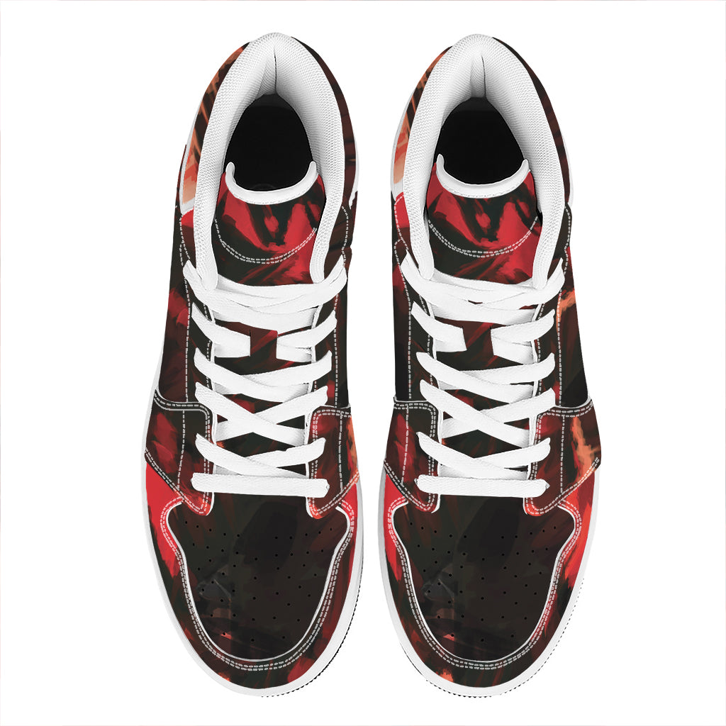 Red Sunset Samurai Print High Top Leather Sneakers