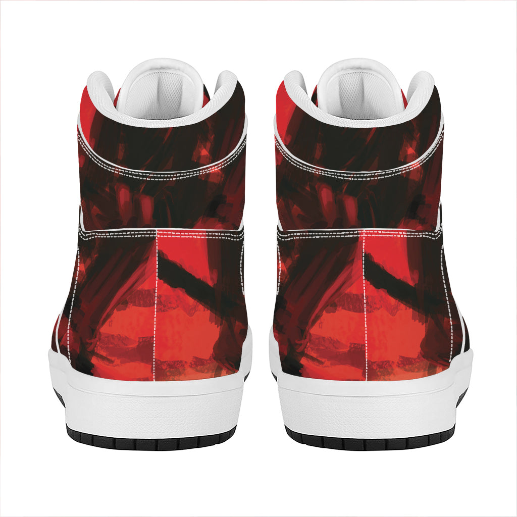 Red Sunset Samurai Print High Top Leather Sneakers