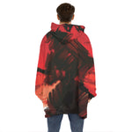 Red Sunset Samurai Print Hoodie Blanket