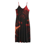 Red Sunset Samurai Print Jersey Midi Cami Dress