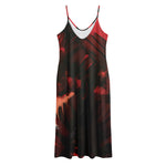 Red Sunset Samurai Print Jersey Midi Cami Dress