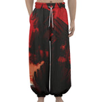 Red Sunset Samurai Print Lantern Pants