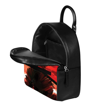 Red Sunset Samurai Print Leather Backpack