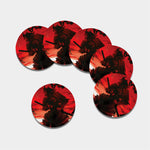Red Sunset Samurai Print Leather Coaster Set
