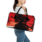 Red Sunset Samurai Print Leather Duffle Bag