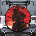 Red Sunset Samurai Print Leather Spare Tire Cover
