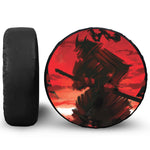Red Sunset Samurai Print Leather Spare Tire Cover
