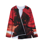 Red Sunset Samurai Print Long Sleeve Short Coat