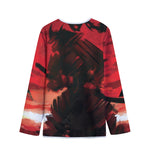 Red Sunset Samurai Print Long Sleeve Short Coat