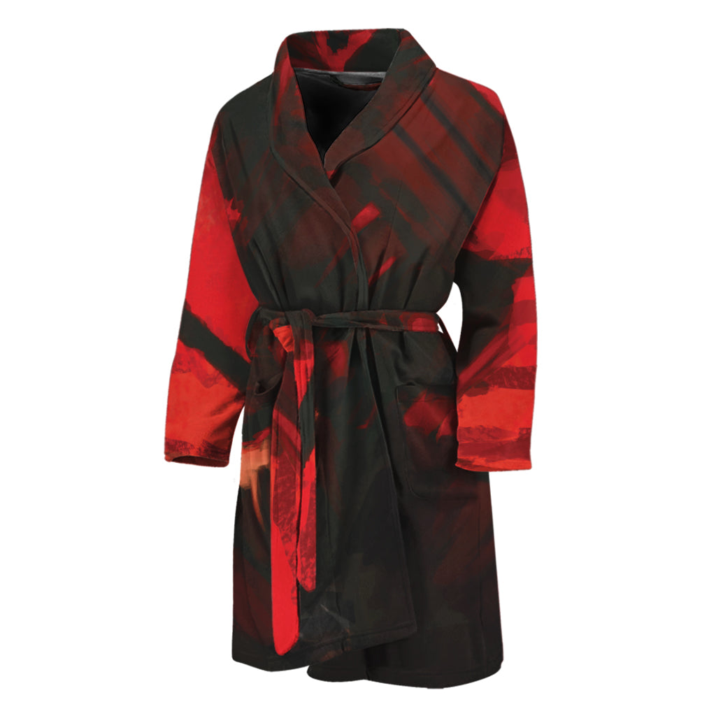 Red Sunset Samurai Print Men's Bathrobe