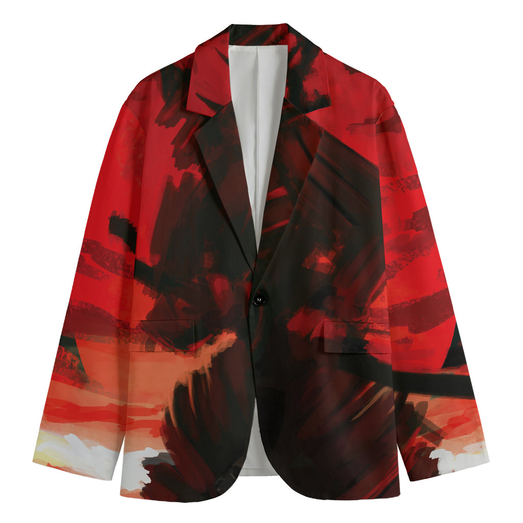 Red Sunset Samurai Print Men's Blazer