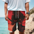 Red Sunset Samurai Print Men's Cargo Shorts