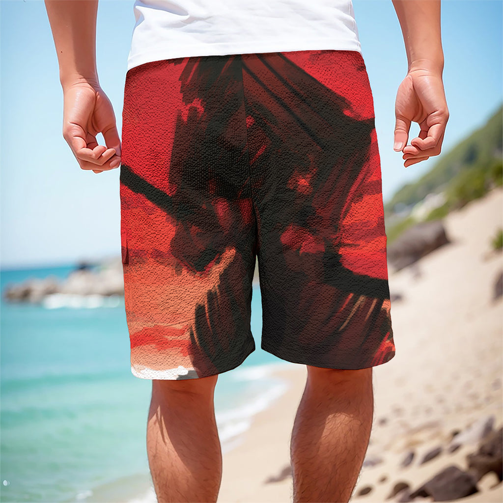 Red Sunset Samurai Print Men's Cargo Shorts