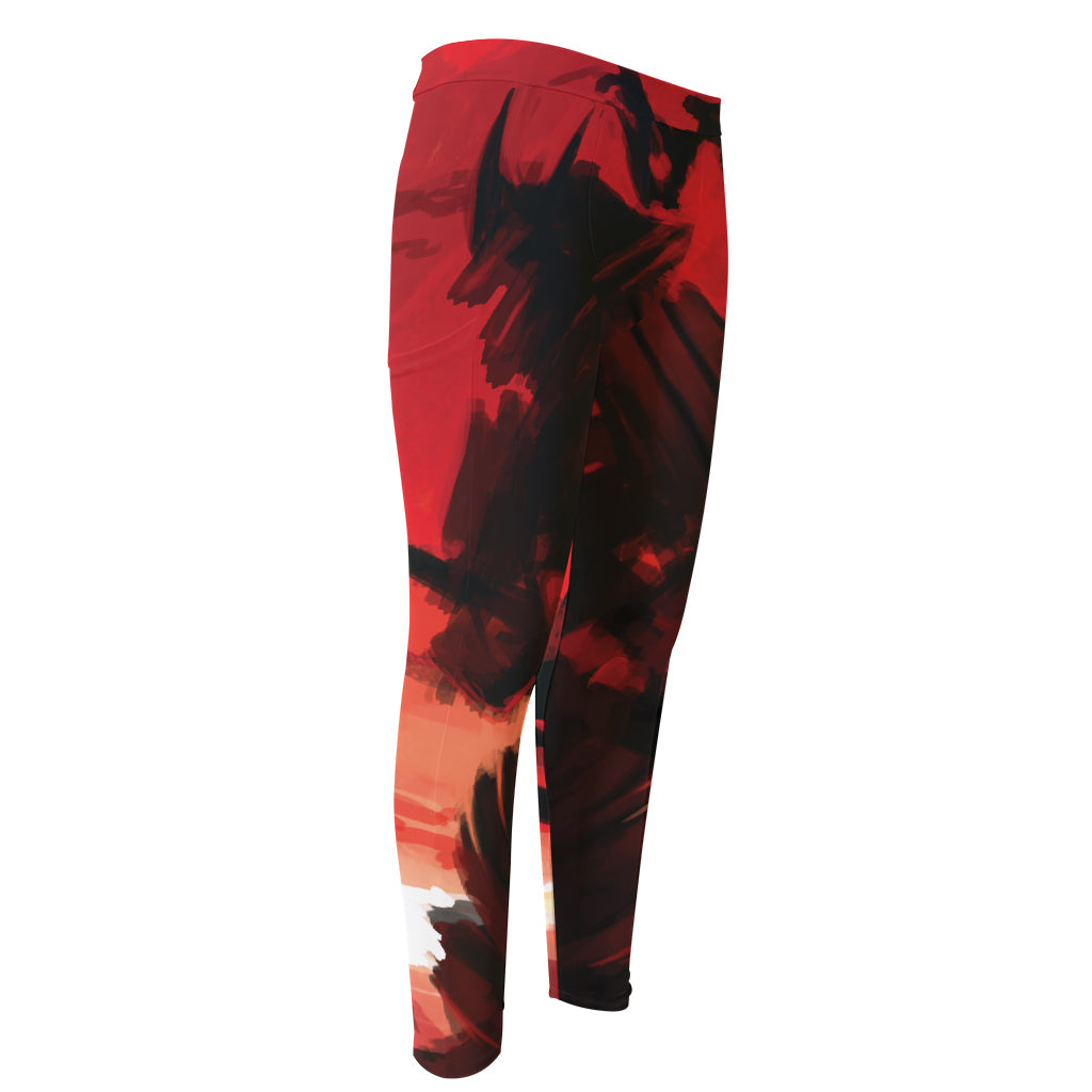 Red Sunset Samurai Print Men's Compression Pants