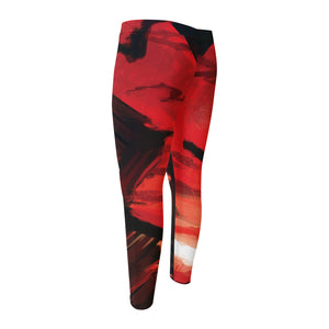 Red Sunset Samurai Print Men's Compression Pants