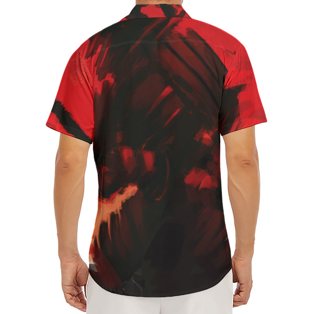 Red Sunset Samurai Print Men's Deep V-Neck Shirt