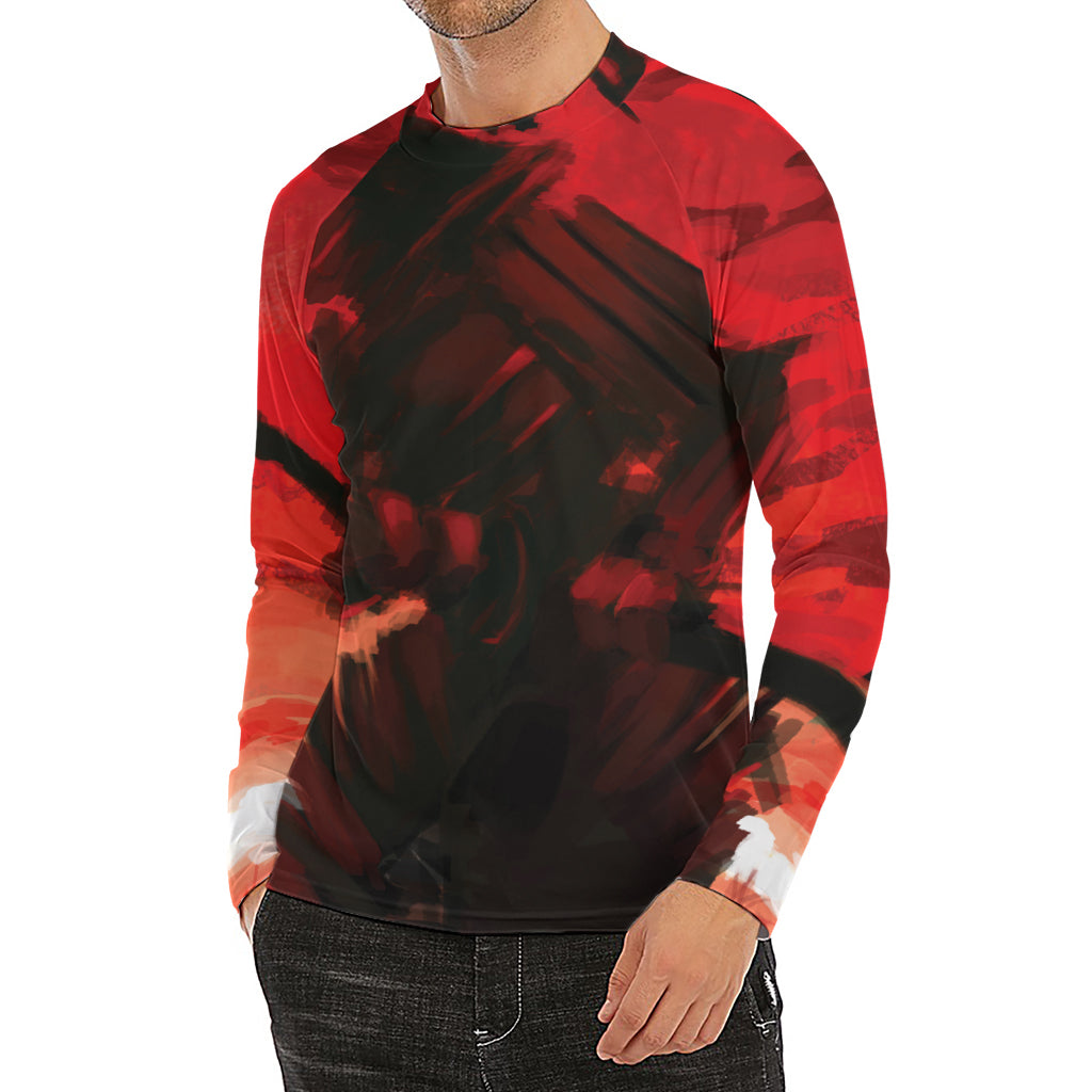 Red Sunset Samurai Print Men's Long Sleeve Rash Guard