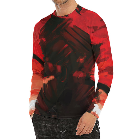 Red Sunset Samurai Print Men's Long Sleeve Rash Guard