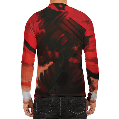 Red Sunset Samurai Print Men's Long Sleeve Rash Guard