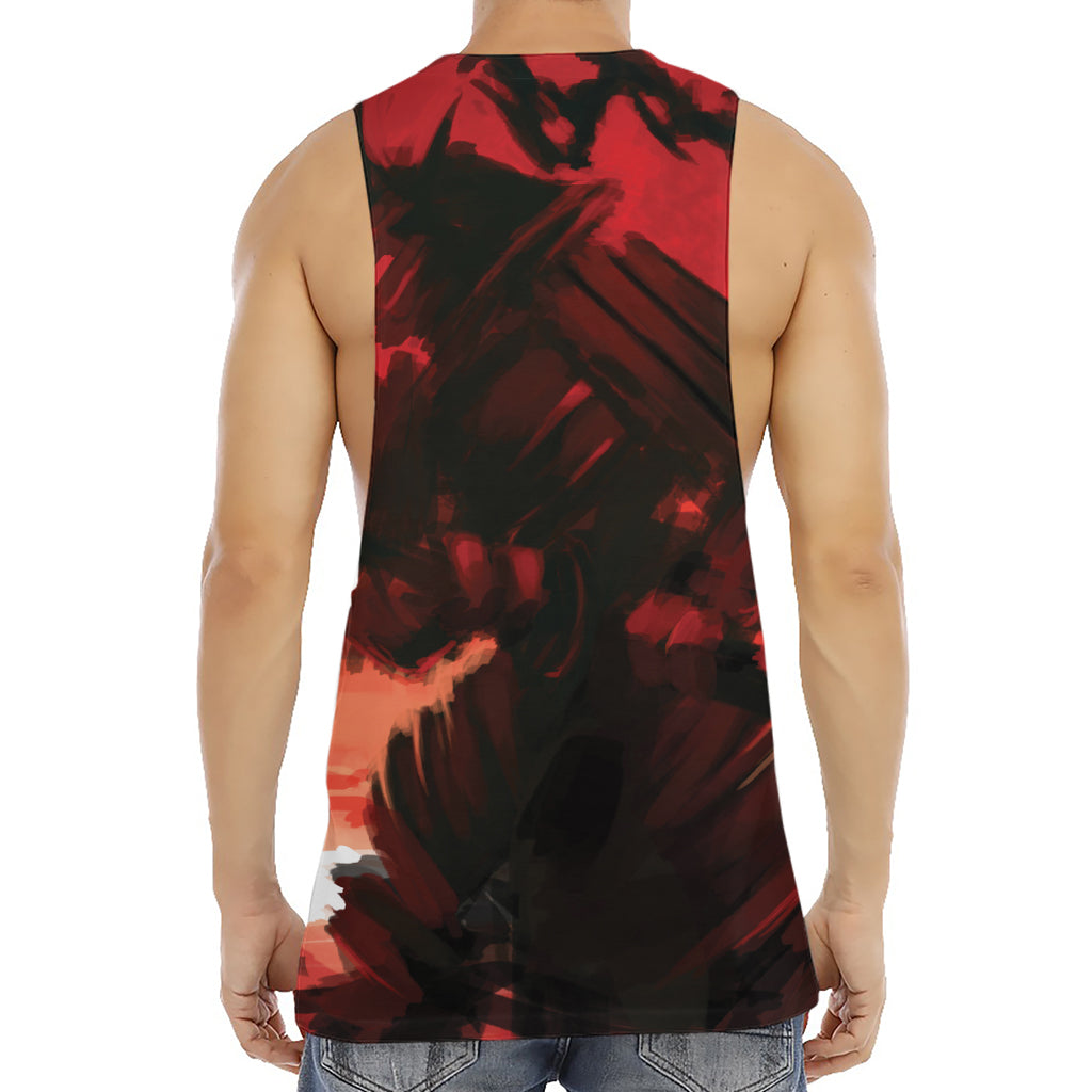 Red Sunset Samurai Print Men's Muscle Tank Top