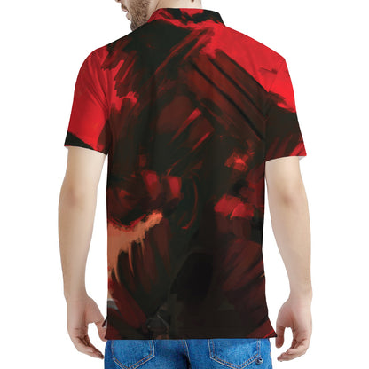 Red Sunset Samurai Print Men's Polo Shirt