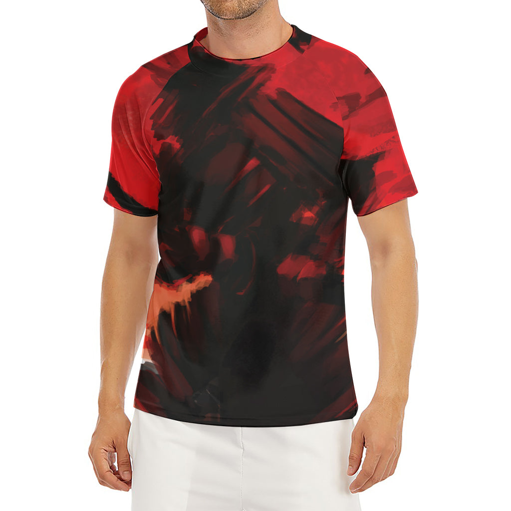 Red Sunset Samurai Print Men's Short Sleeve Rash Guard