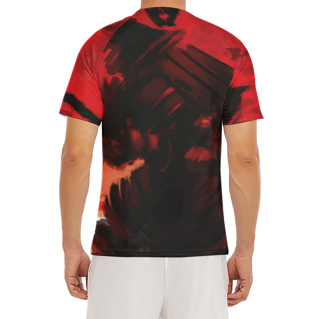 Red Sunset Samurai Print Men's Short Sleeve Rash Guard
