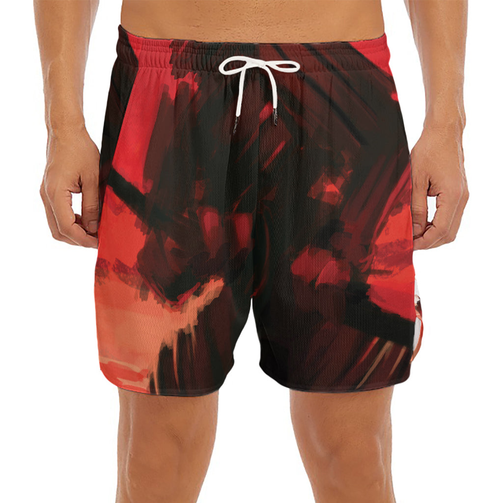 Red Sunset Samurai Print Men's Split Running Shorts