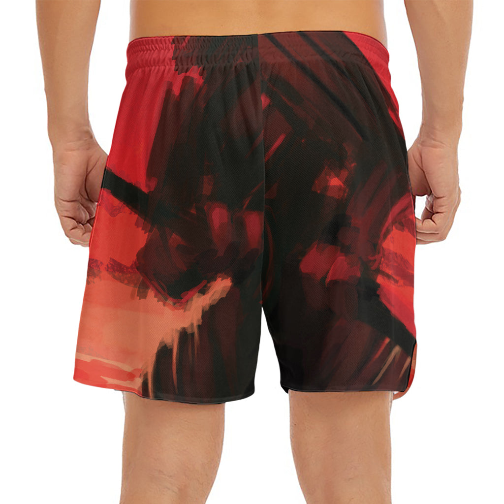 Red Sunset Samurai Print Men's Split Running Shorts