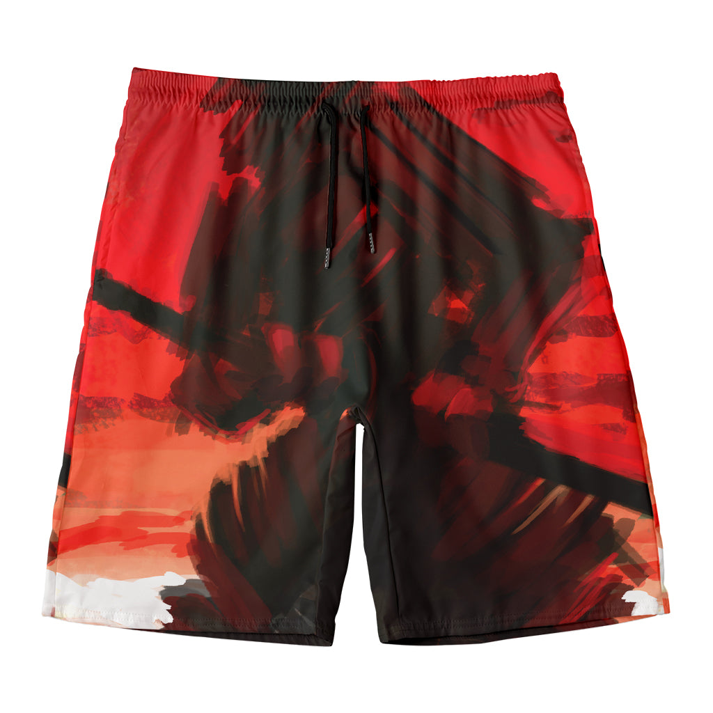 Red Sunset Samurai Print Men's Swim Trunks
