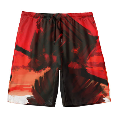 Red Sunset Samurai Print Men's Swim Trunks