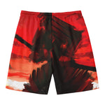 Red Sunset Samurai Print Men's Swim Trunks