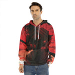 Red Sunset Samurai Print Men's Velvet Pullover Hoodie