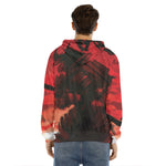 Red Sunset Samurai Print Men's Velvet Pullover Hoodie