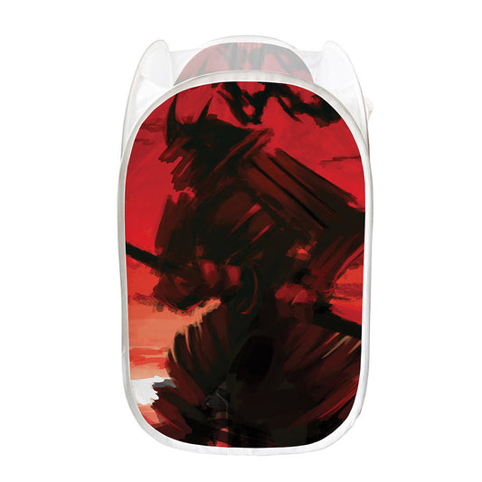 Red Sunset Samurai Print Mesh Laundry Hamper
