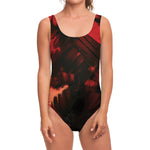 Red Sunset Samurai Print One Piece Swimsuit