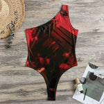 Red Sunset Samurai Print One Shoulder Bodysuit