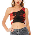 Red Sunset Samurai Print One Shoulder Crop Top